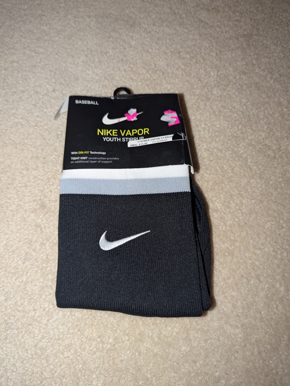 NIKE YOUTH VAPOR STIRRUP SOCKS BLACK ONE SIZE FITS MOST